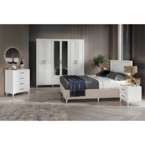 Guneystore Ücretsiz Montaj - %100 MDF Gözde 6 Kapaklı Beyaz Yatak Odası Takımı