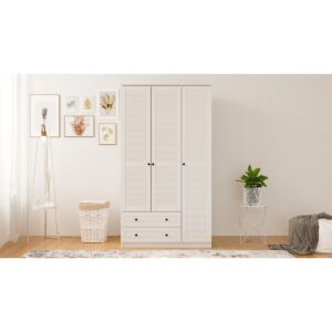Rabi Mobilya Diva Country 3 Kapaklı Beyaz Gardırop MDF Malzeme ile 2 Çekmeceli Tasarım