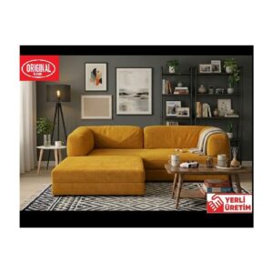 Herev K180X180 Köşe Takımı Modüler L Tipi Şark Köşe Orjinal Süngerli Kadife Kumaşlı Kanepe