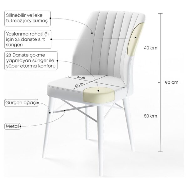 Concept Eva Serisi 80 x 132 cm Açılabilir Mdf Mutfak Masa Takımı Beyaz Masa ve 6 Sandalye